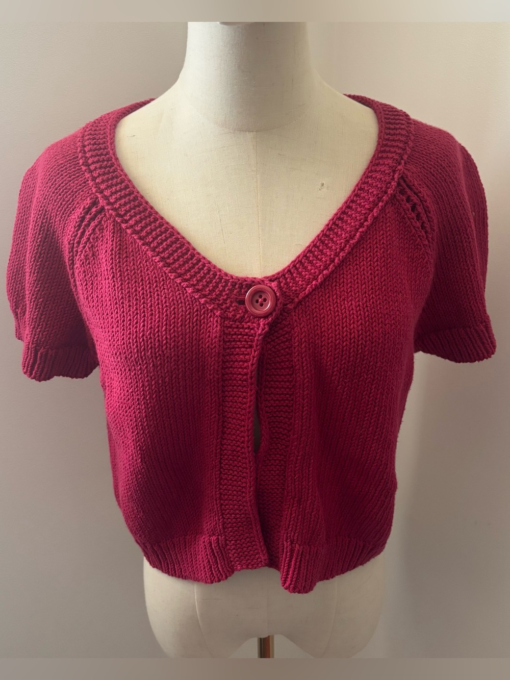 Anne Klein Cropped Short-Sleeve Single Button Knit Cardigan